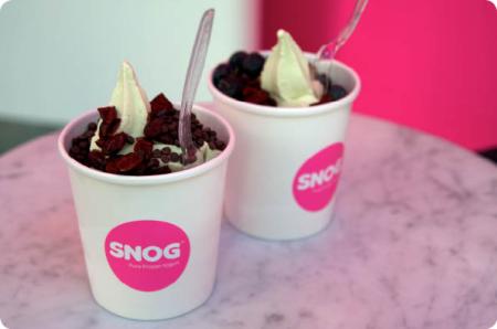 My first snog: Green tea-flavored snog with cranberries and chocolate nibs (and a green tea-flavored snog with cranberries and blueberries at the back)